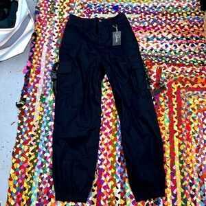 Black Y2K Cyber Cargo tapered Pants w adjustable pockets on both sides